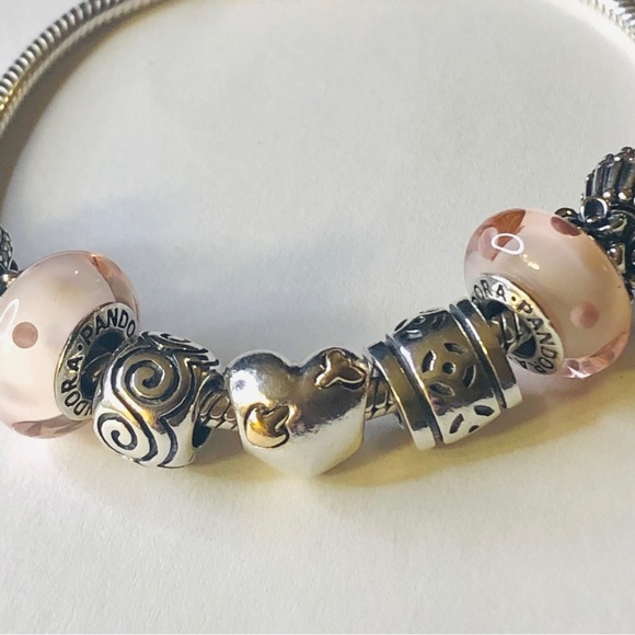 Pandora Solid 14k Barrel Clasp Bracelet with Charms - Picture 8 of 9